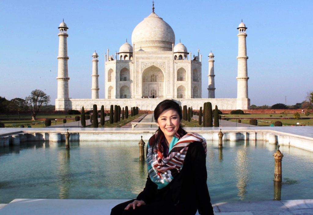 Former Thailand prime minister Yingluck Shinawatra poses at the Taj Mahal