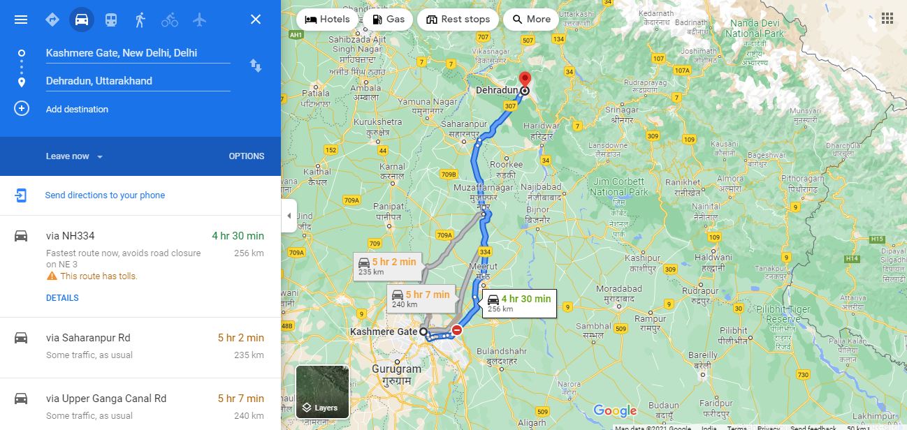 Delhi to Dehradun
