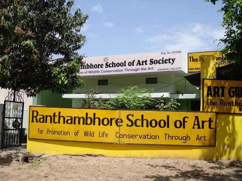 Admiring art at Ranthambore School of Art