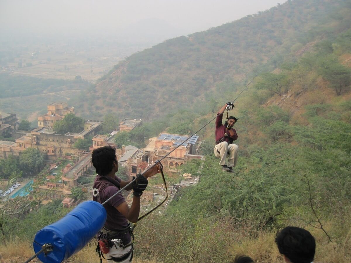 Ziplining in Neemrana Fort Palace, Rajasthan