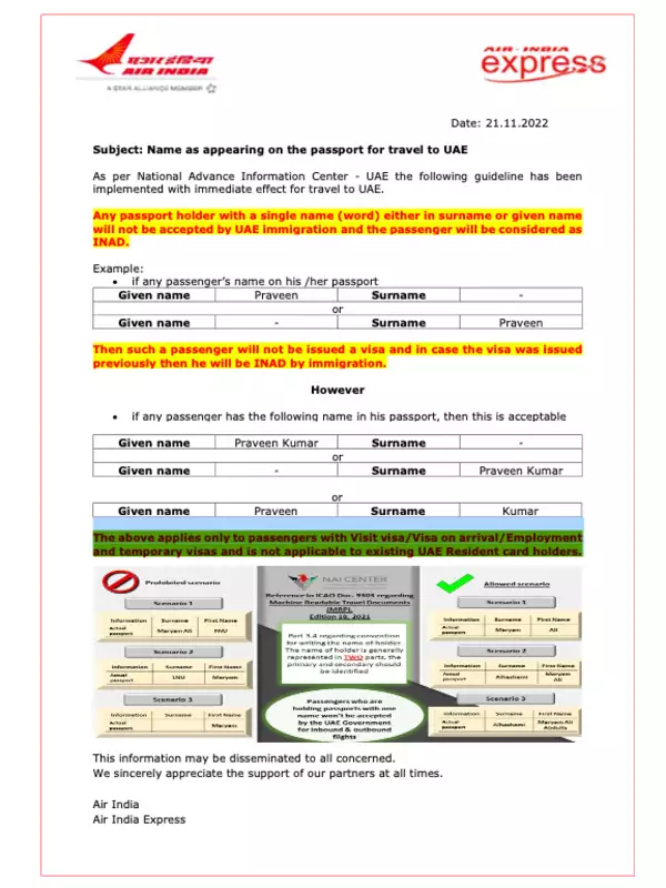 INAD Notifications - Air India Express