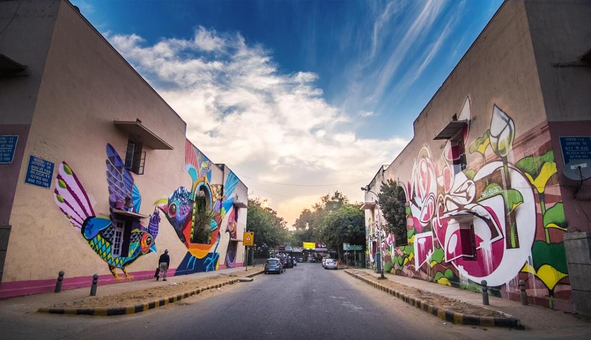 Colourful Street Lodhi Art District in New Delhi