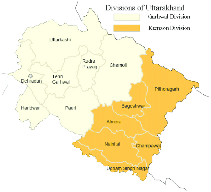 Map-of-Uttarakhand-showing-locations-of-Garhwal-and-Kumaon-regions