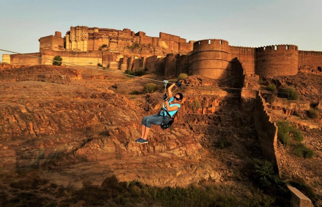 Ziplining at Neemrana Fort Jaipur Rajasthan