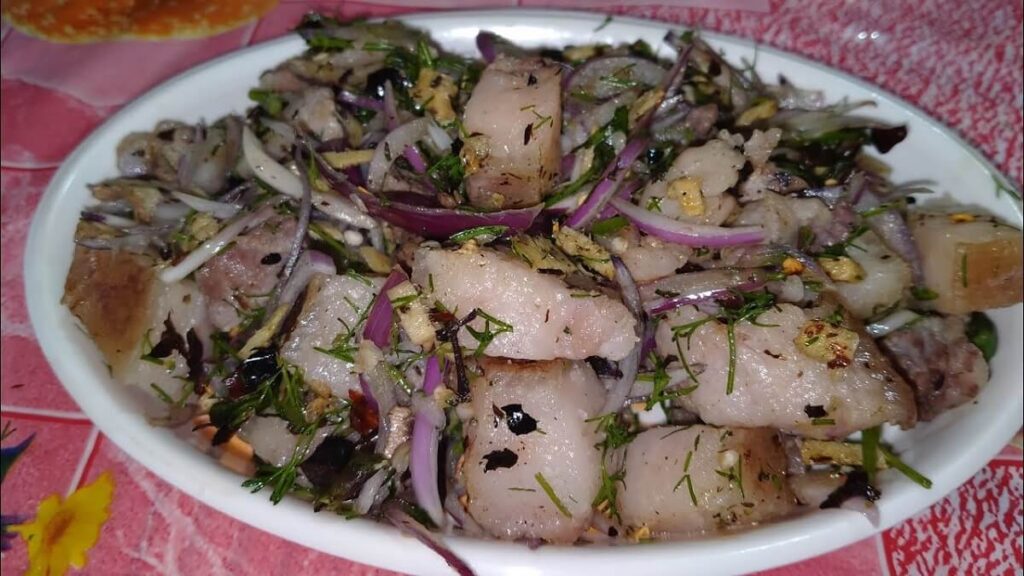 wahan mosdeng (pork with fermented soybean) Tripuri Cuisine