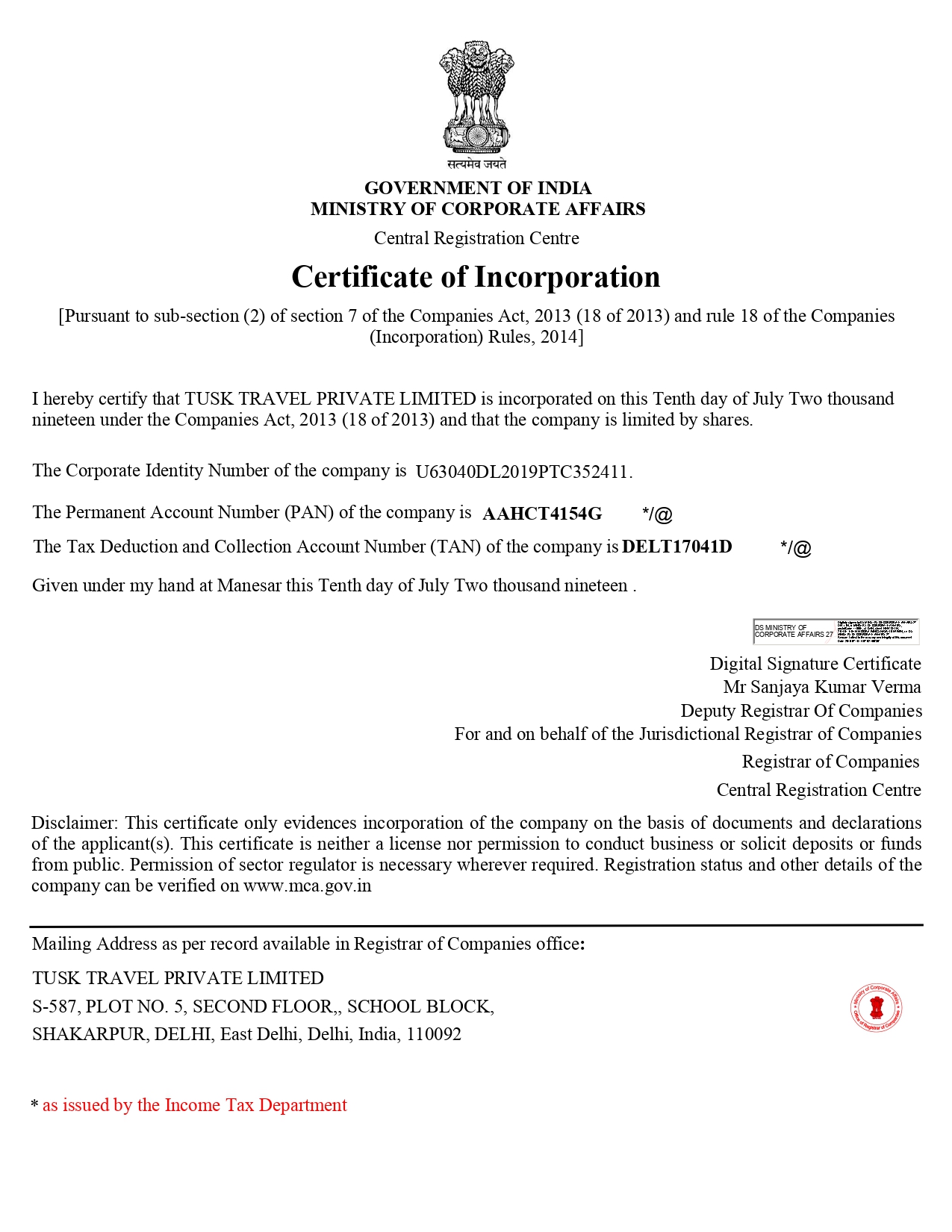 Certificate of Incorporation thumbnail