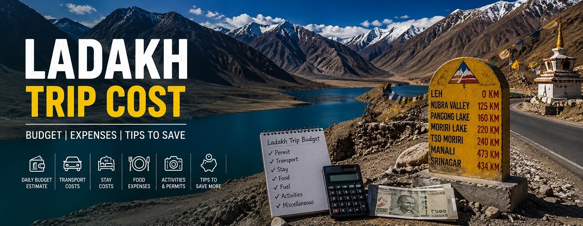 Ladakh trip cost guide covering hotels taxis food permits and flights