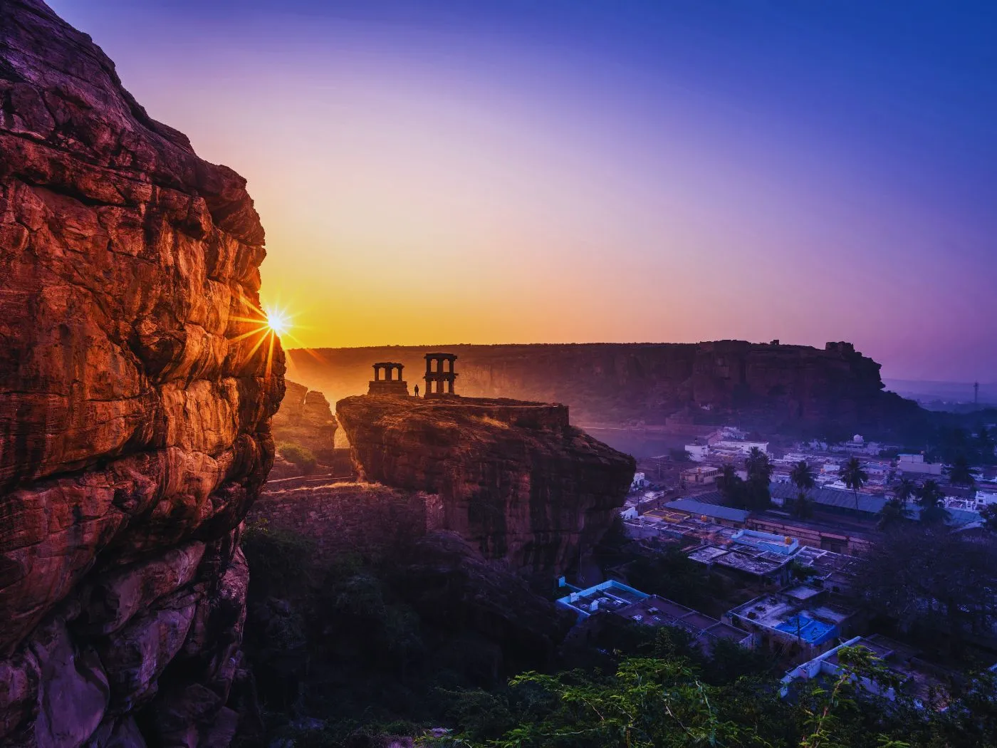 Rock-cut cave temples and Agastya Lake in Badami